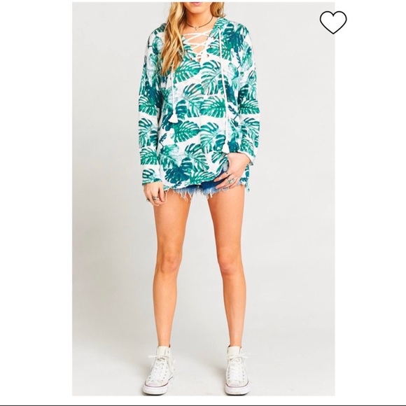 Show Me Your MuMu Mellow Barefoot Palm Leaf Lace Up Sweater - Picture 2 of 4